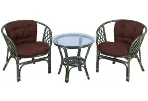 Багама дуэт из ротанга в оливе (подушки коричневые)