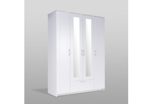 Шкаф СИРИУС четырёхдверный белый с одним выдвижным ящиком и двумя зеркалами