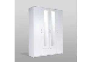 Шкаф СИРИУС четырёхдверный белый с одним выдвижным ящиком и двумя зеркалами