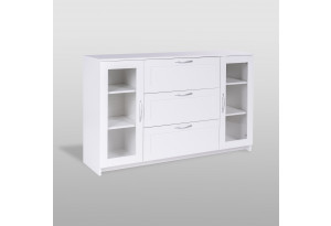 Тумба СИРИУС длинная с двумя стеклянными дверьми и тремя ящиками, цвет белый
