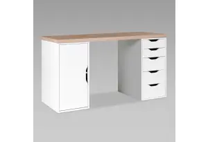 S01606 ИНГАР 2/5/ДВ стол письменный 140x75x55, дуб беленый/белый