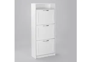 Тумба СИРИУС с нишей и тремя откидными полками для обуви, цвет белый