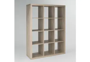 Стеллаж Фора 12, широкий стеллаж с открытыми ячейками, тамбурат, цвет дуб беленый
