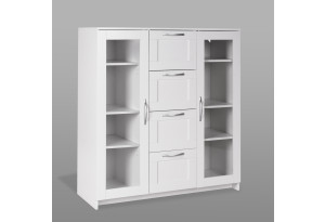 Тумба СИРИУС с двумя стеклянными дверьми и четырьмя ящиками, цвет белый