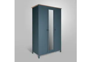 2.08.01.040.16 САГА шкаф 3 двери с зеркалом темно-бирюзовый/ясень