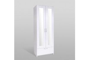 Шкаф СИРИУС двухдверный белый с одним выдвижным ящикам и двумя зеркалами