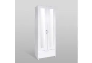 Шкаф СИРИУС двухдверный белый с одним выдвижным ящикам и двумя зеркалами