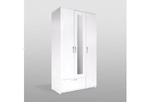 Шкаф СИРИУС трёхдверный белый с одним выдвижным ящиком и зеркалом