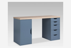 S01613 ИНГАР 2/5/ДВ стол письменный 140x75x55, дуб беленый/серо-бирюзовый