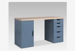S01613 ИНГАР 2/5/ДВ стол письменный 140x75x55, дуб беленый/серо-бирюзовый