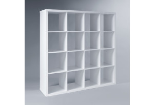 Стеллаж Фора 16, широкий стеллаж с открытыми ячейками, тамбурат белого цвета