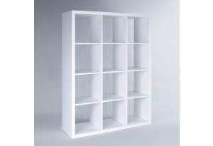 Стеллаж Фора 12, широкий стеллаж с открытыми ячейками, тамбурат, цвет белый