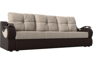 Прямой диван Меркурий еврокнижка бежевый/коричневый (Рогожка/Экокожа)