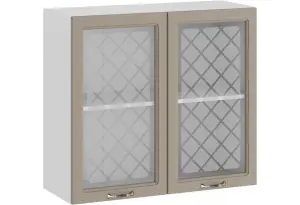 Шкаф навесной c двумя дверями со стеклом «Бьянка» (Белый/Дуб кофе)
