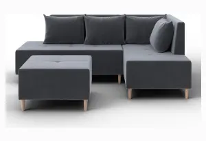 Диван угловой модульный с пуфом Лига-126 угол правый SEVEN 17 серый (Велюр)