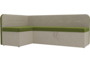 Кухонный угловой диван Форест левый угол Зеленый/Бежевый (Микровельвет)