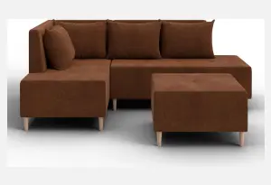 Диван угловой модульный с пуфом Лига-126 угол левый LAIM 14 терракотовый (Велюр)