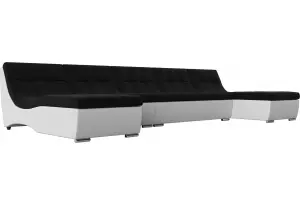 П-образный модульный диван Монреаль Long Черный/Белый (Микровельвет/Экокожа)