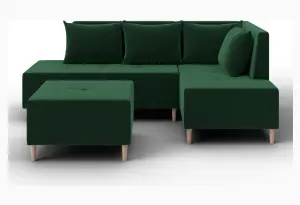 Диван угловой модульный с пуфом Лига-126 угол правый SEVEN 626 зеленый (Велюр)
