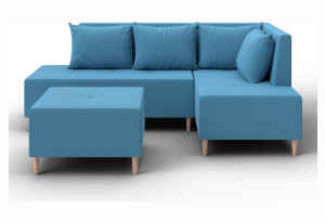 Диван угловой модульный с пуфом Лига-126 угол правый Амур 10 голубой (Рогожка)