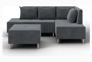 Диван угловой модульный с пуфом Лига-126 угол правый LAIM 23 светло-серый (Велюр)