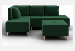 Диван угловой модульный с пуфом Лига-126 угол левый SEVEN 626 зеленый (Велюр)