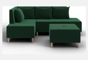 Диван угловой модульный с пуфом Лига-126 угол левый SEVEN 626 зеленый (Велюр)