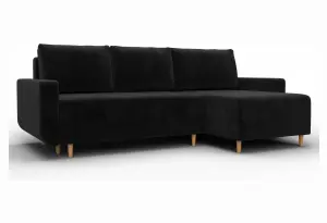 Диван угловой Лига-130 угол универсальный SEVEN 35 черный (Велюр)
