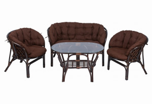 Комплект Багама с диваном и полными коричневыми подушками (стол овальный)