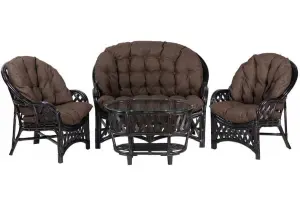 Комплект Черчилль с 2-местным диваном и овальным столом, подушки коричневые