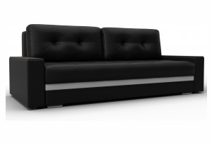 Диван прямой с декором Лига-096 НПБ Черный/Белый (Экокожа)