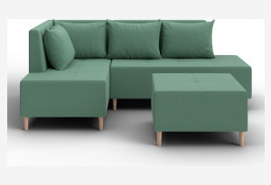 Диван угловой модульный с пуфом Лига-126 угол левый Амур 11 зеленый (Рогожка)