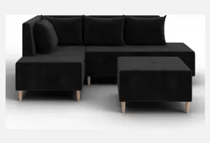 Диван угловой модульный с пуфом Лига-126 угол левый SEVEN 35 черный (Велюр)
