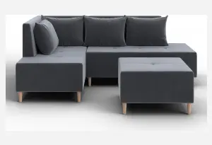 Диван угловой модульный с пуфом Лига-126 угол левый SEVEN 17 серый (Велюр)
