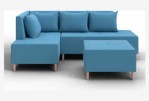 Диван угловой модульный с пуфом Лига-126 угол левый Амур 10 голубой (Рогожка)