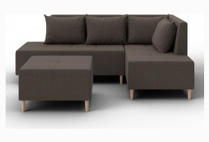 Диван угловой модульный с пуфом Лига-126 угол правый Амур 05 коричневый (Рогожка)