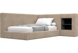 Кровать односпальная с подъемным механизмом Лига-151 полки справа LAIM бежевый (Велюр)