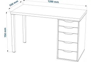 Стол письменный Ингар 1/5Т 120x75x55, дуб беленый/белый