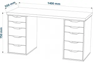 Стол письменный Ингар 2/55 140x75x55, дуб беленый/белый