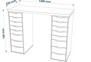 Стол письменный Ингар белый, 140x75, с двумя высокими тумбами