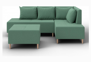 Диван угловой модульный с пуфом Лига-126 угол правый Амур 11 зеленый (Рогожка)