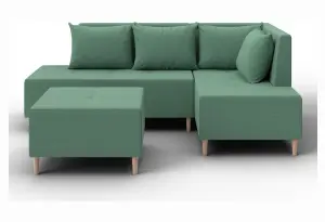 Диван угловой модульный с пуфом Лига-126 угол правый Амур 11 зеленый (Рогожка)
