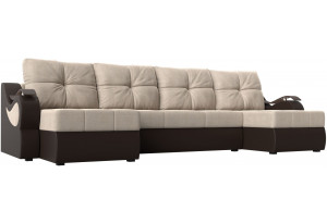 П-образный диван Меркурий бежевый/коричневый (Рогожка/Экокожа)