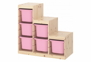 Стеллаж лесенка Труфаст с розовыми контейнерами