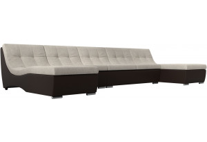 П-образный модульный диван Монреаль Long бежевый/коричневый (Рогожка/Экокожа)