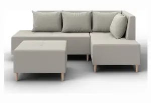 Диван угловой модульный с пуфом Лига-126 угол правый Амур 02 бежевый (Рогожка)