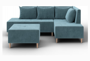 Диван угловой модульный с пуфом Лига-126 угол правый SEVEN 113 бирюзовый (Велюр)