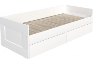 Кровать двуспальная СИРИУС раздвижная шириной 80(160) см, с ортопедическим основанием Лурой и двумя выдвижными ящиками белого цвета