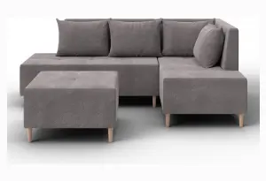 Диван угловой модульный с пуфом Лига-126 угол правый LAIM 04 бежевый (Велюр)