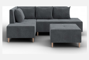 Диван угловой модульный с пуфом Лига-126 угол левый LAIM 23 светло-серый (Велюр)